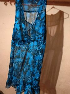 Blue Floral Print Sheer Cover-Up