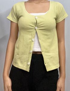 Cute Light Green Button-Up Top