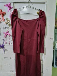 Beautiful Burgundy Puff Sleeve Dress