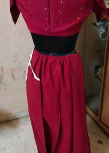 red ♥️ &amp; Gold Checked Saree 3 pis with paticoat