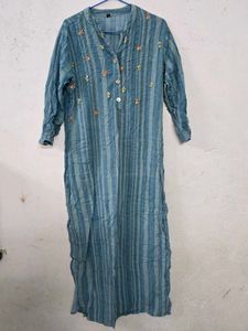 Striped Embroidered Kurta Dress