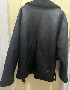 Black Faux Leather Sherpa Jacket