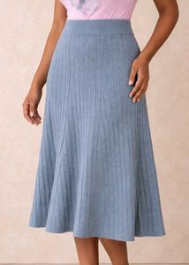 Blue Knit Midi Skirt