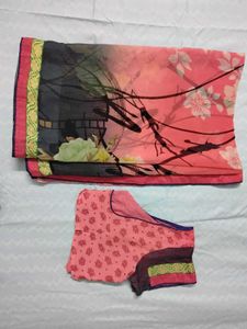 Floral Pink Saree with Blouse