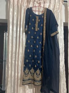 Navy Blue Embroidered Kurti Set