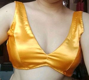Satin Padded Backless Drawstring Deep Neck Blouse