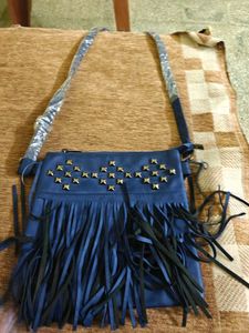 Blue Fringe Crossbody Bag
