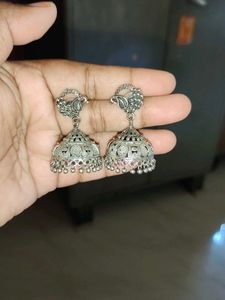 Silver Peacock Jhumka Earrings