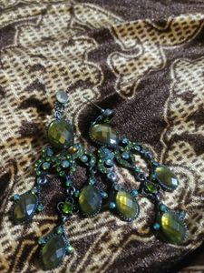 green stoned long earings