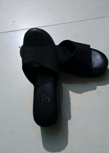 Black Wedge Slide Sandals