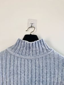 Blue Knit Turtleneck Sweater