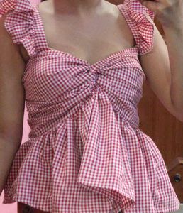 Red Gingham Peplum Top