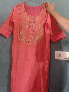 Peach Embroidered Kurti