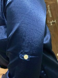 Navy Blue Satin Shirt Dress