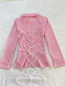 Pink white Striped fitted Corset Shirt