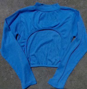 Blue Cutout Long Sleeve Top