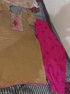 Reyon Light Brown Kurti Pink Bottom