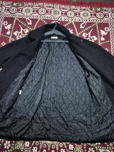 Black Wool Blend Double Breasted Coat