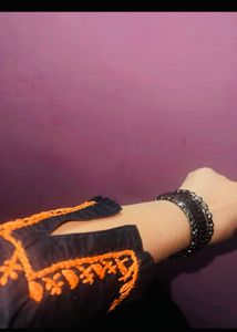 ADA BLACK &amp; ORANGE Embroidered Chikankari KURTA
