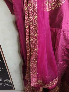 Wine Colour Ethnic Gown With Net Dupatta