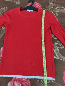 Red Knit Top with Bell Sleeves
