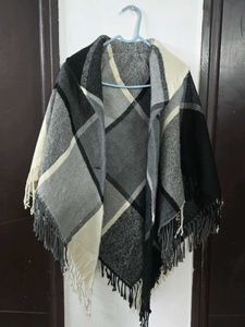 Cozy Plaid Poncho with Fringe