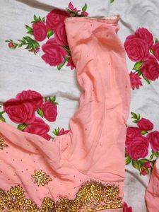 Peach Embroidered Sharara Suit