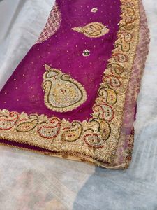 Purple Saree with Gold Embroidery