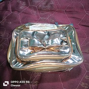 Shiny Gold Makeup Bag