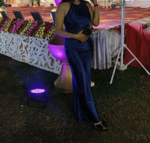 Halter Neck Backless Satin Midi Dress