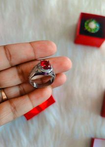 92.5 Hallmarked Red Gemstone Ring
