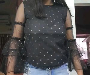 Black Ruffle Sleeve Top