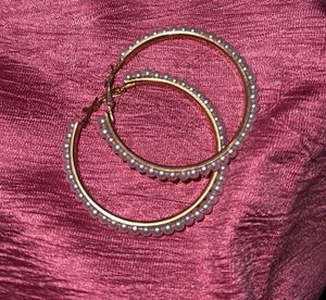 Pearl Embellished Hoop Earrings