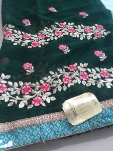 Elegant Green Embroidered Saree