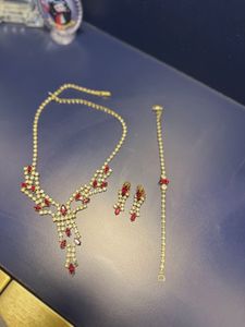 Vintage Red Rhinestone Jewelry Set
