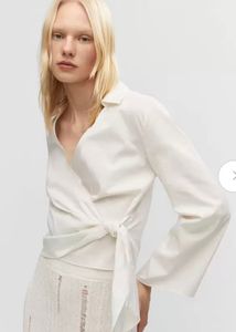 Mango Flared Sleeve Wrap Top