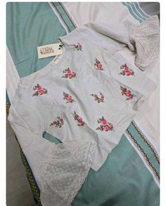 Bombay paisley top kurti And white jeans Set