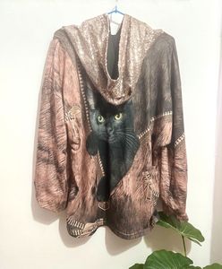 Cat Print Hoodie with Sequin Hood ✨