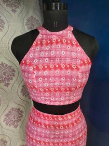 Pink Printed Halter Co-ord Dress.