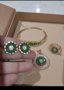 Emerald Stones Set Combo Braclet Ear Rings Locket