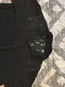 Black Lace Flare Top With Knots For Fitting