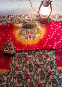 Madhubani Art Beautiful Red Border Saree