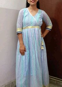 Blue & White Print Maxi Dress