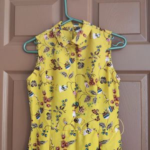 Yellow Printed Flair Dress - Used Only Once