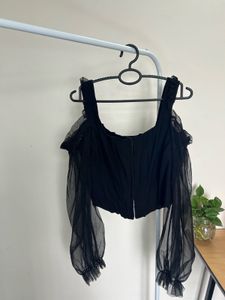 Black Corset Top with Mesh Sleeves
