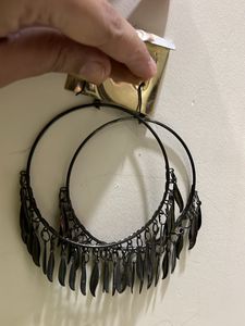Long Round Oxidised Earrings