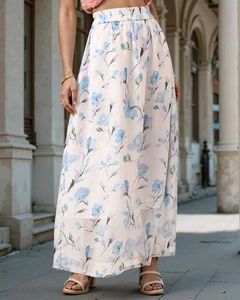 Elasticated Waist Floral Print A-line Maxi Skirt