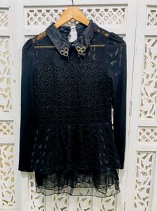 Korean Black Peplum Top C