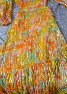 Metallic Blurred Floral Open Back