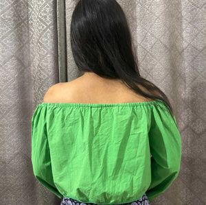 Green Off shoulder crop top